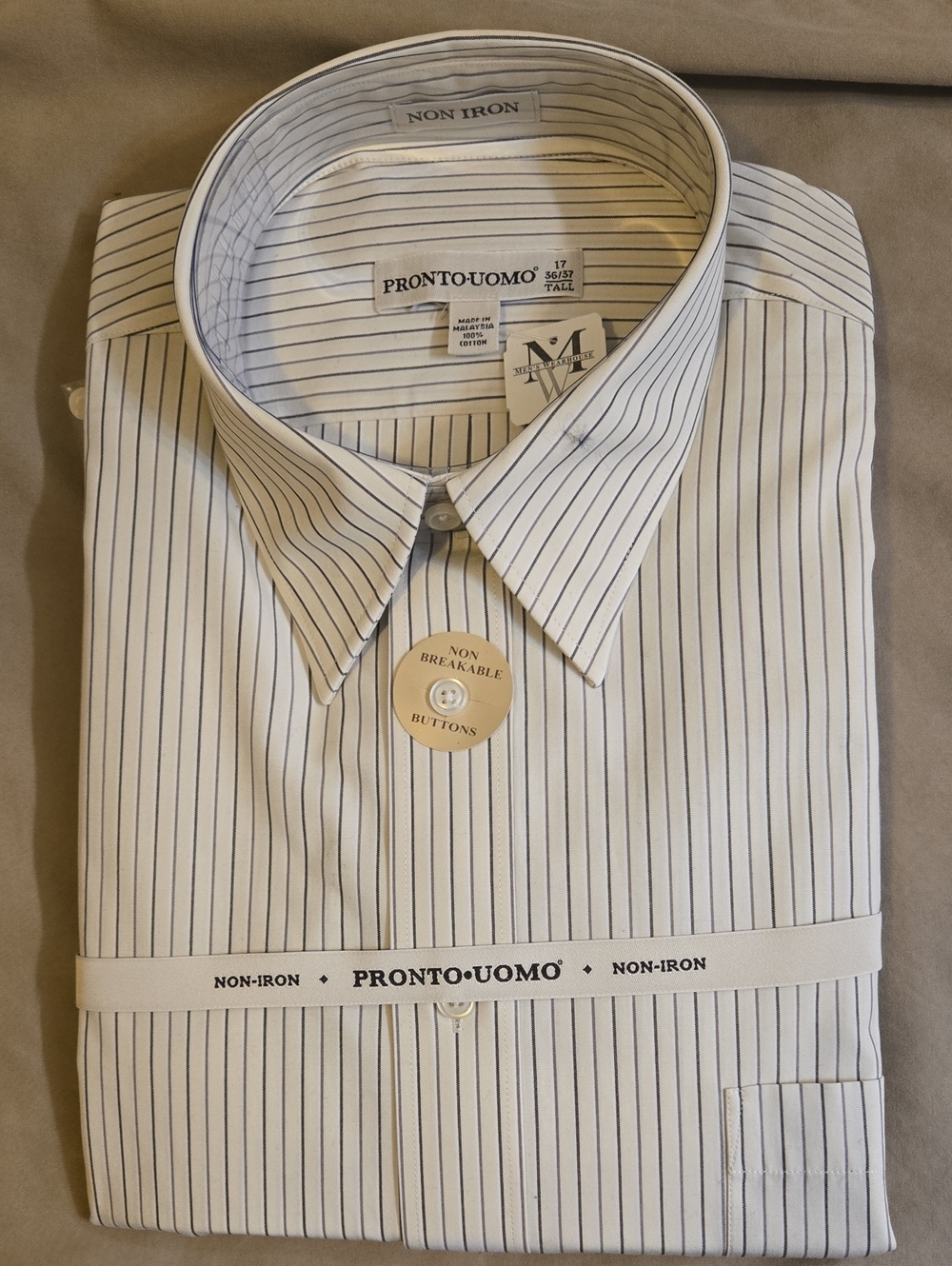 Pronto Uomo White Dress Shirt with Thin Black Pinstripes